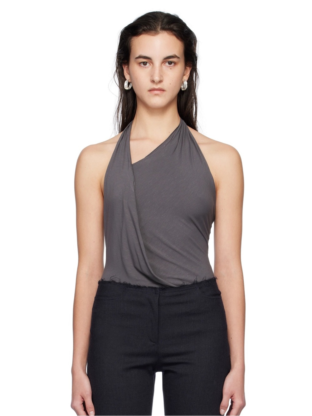 Paloma Wool Gray Draped Halter Bodysuit